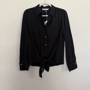 NWT Trina Turk Helinda Button Tie Front Long Sleeve Top in Black Small